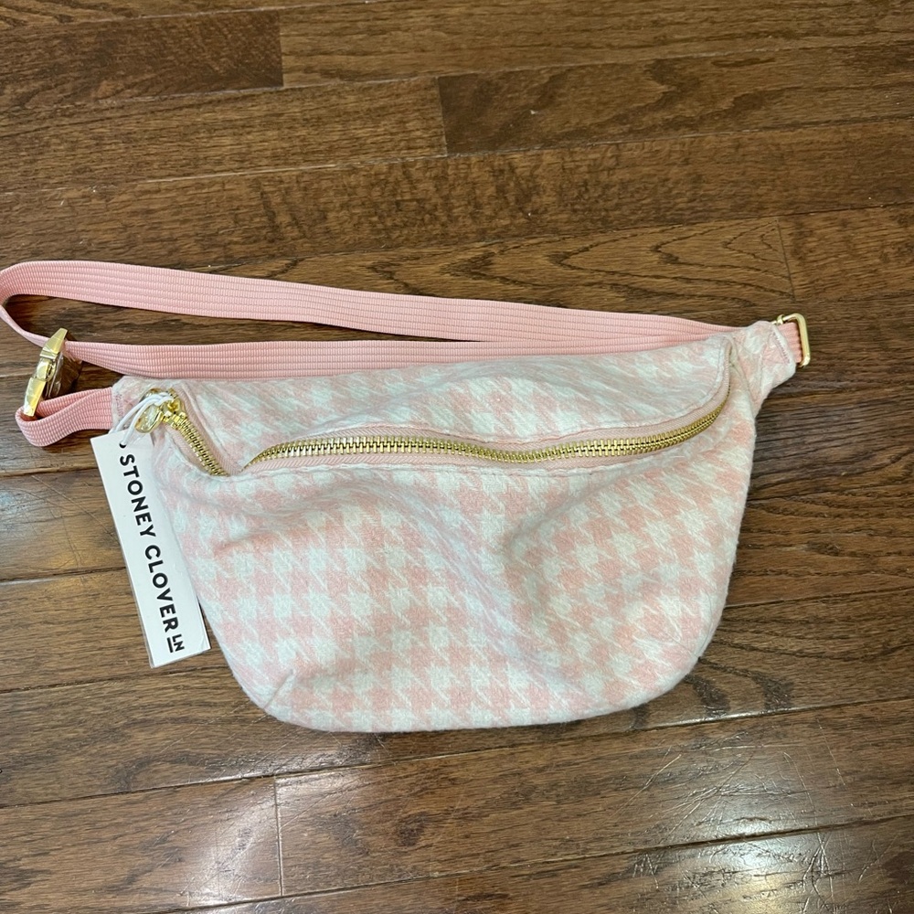 Stoney Clover Lane Pink & White Houndstooth Crossbody Belt Bag